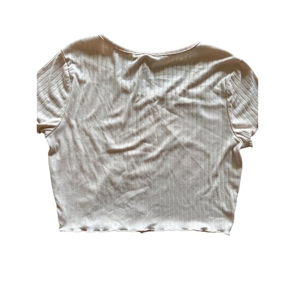 Love Streak Womens Top S Ribbed Light Blush Button-Up Crop Top 90s - Picture 2 of 6